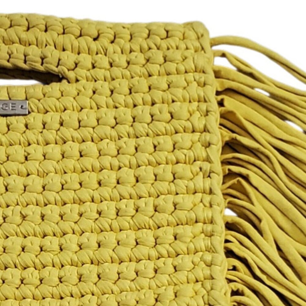 BINGE Frida Bright Yellow Handmade Unique Upcycled Cotton Crochet Clutch - Picture 9 of 12